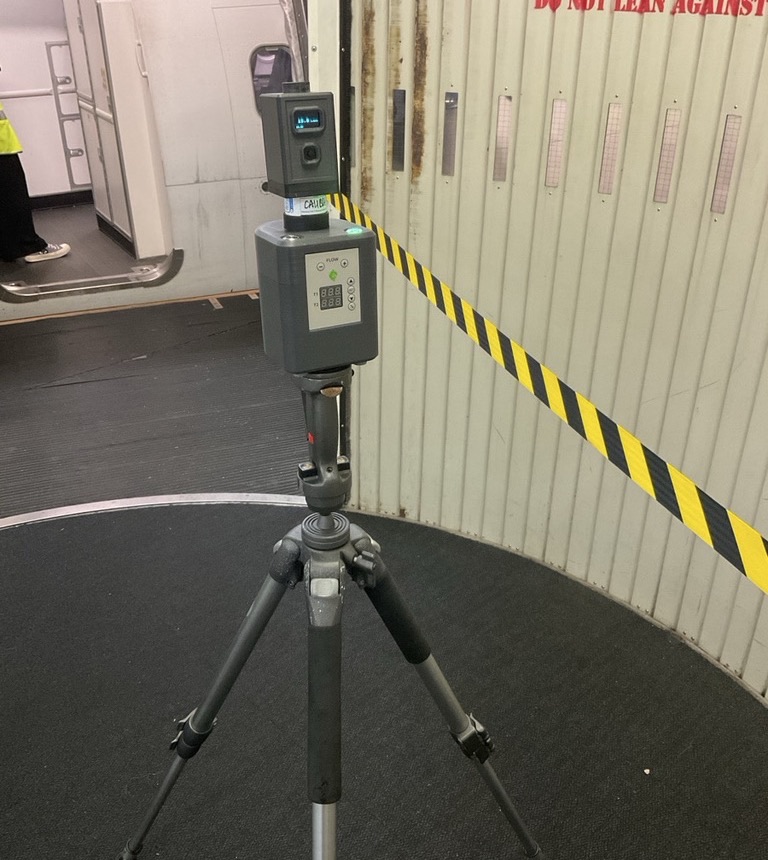 Occupational hygiene air sampling pump set up for a workplace exposure assessment