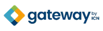 Logo with a diamond-shaped blue, green, and yellow icon next to the words “gateway by ICN” in blue lowercase letters on a light background.