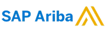 SAP Ariba logo with “SAP Ariba” in blue text and a yellow stylized double-chevron design on a light gray background.
