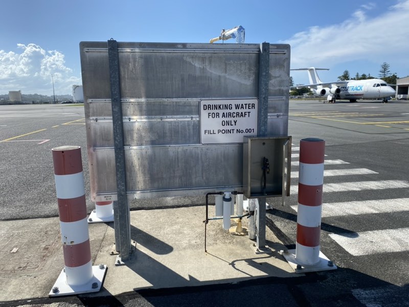 Aircraft drinking water fill point during a water quality inspection